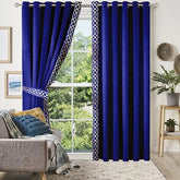 2 Pieces Crocodile Premium splendid velvet curtain Panels & 2 Belts-Sapphire Blue